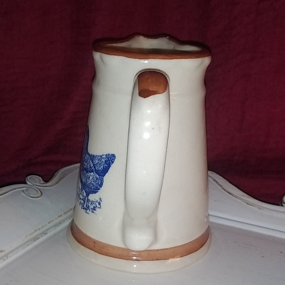 Vintage Moira Pottery Blue Rooster Hen Pitcher - Picture 2 of 6